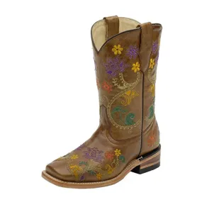 Corral Girls' Multicolor Flower Vine Boot Square Toe - G1155