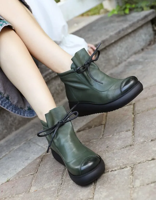 Autumn Lace-up Comfortable Retrp Platform Boots Green