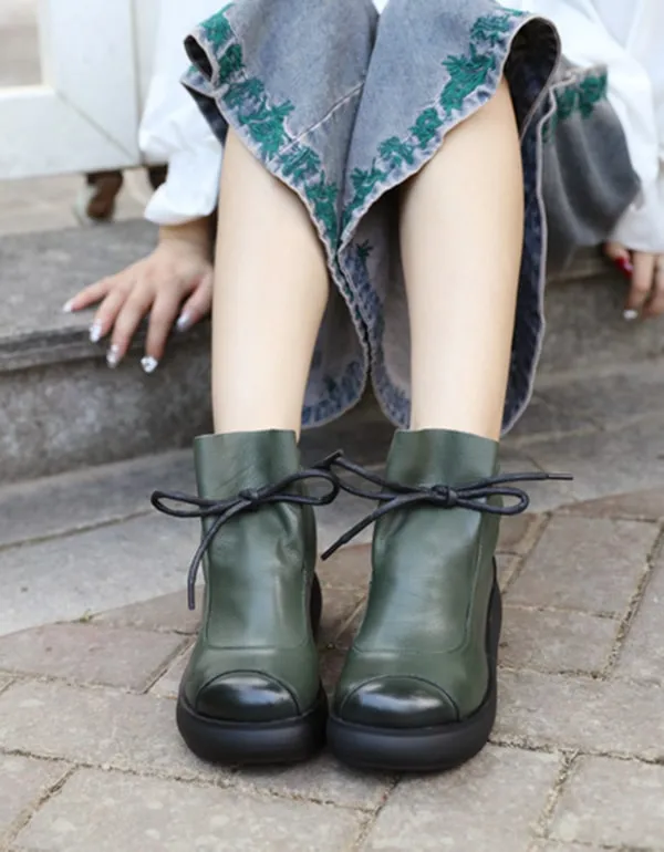 Autumn Lace-up Comfortable Retrp Platform Boots Green