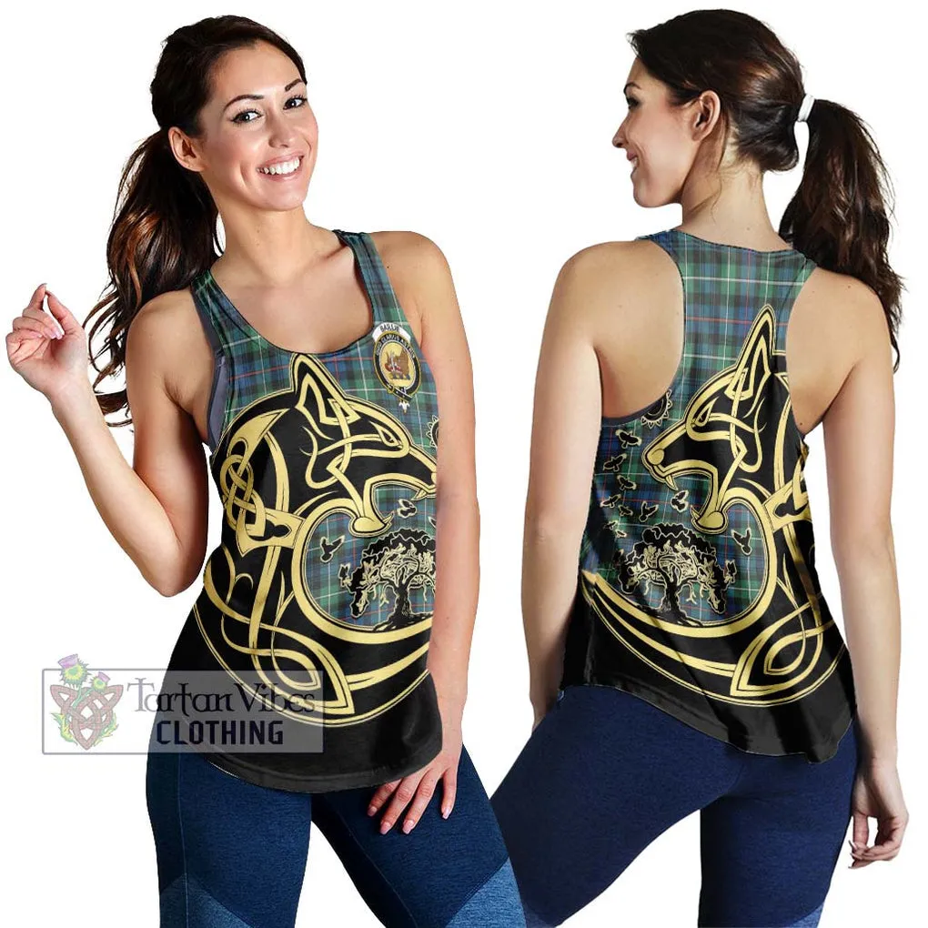 Baillie Ancient Tartan Women's Racerback Tanks with Family Crest Celtic Wolf Style