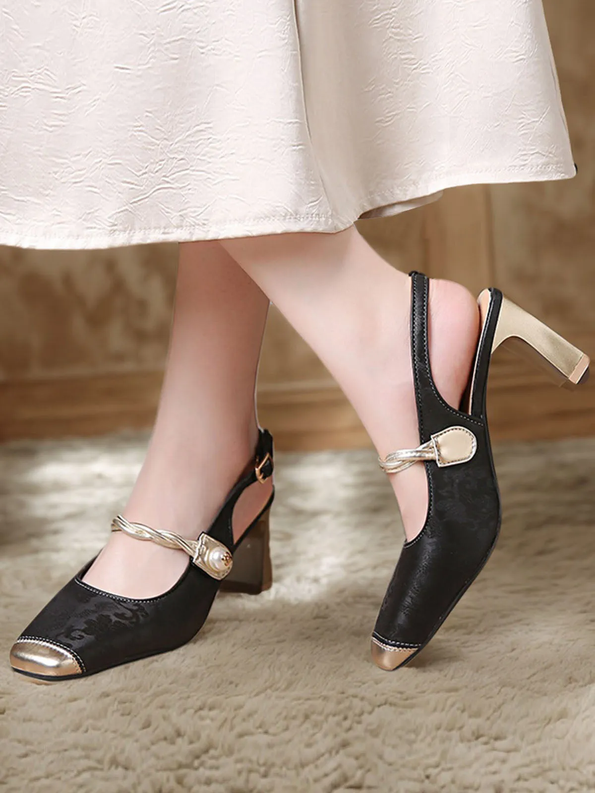 Black Pearl Slingback High Heel Shoes