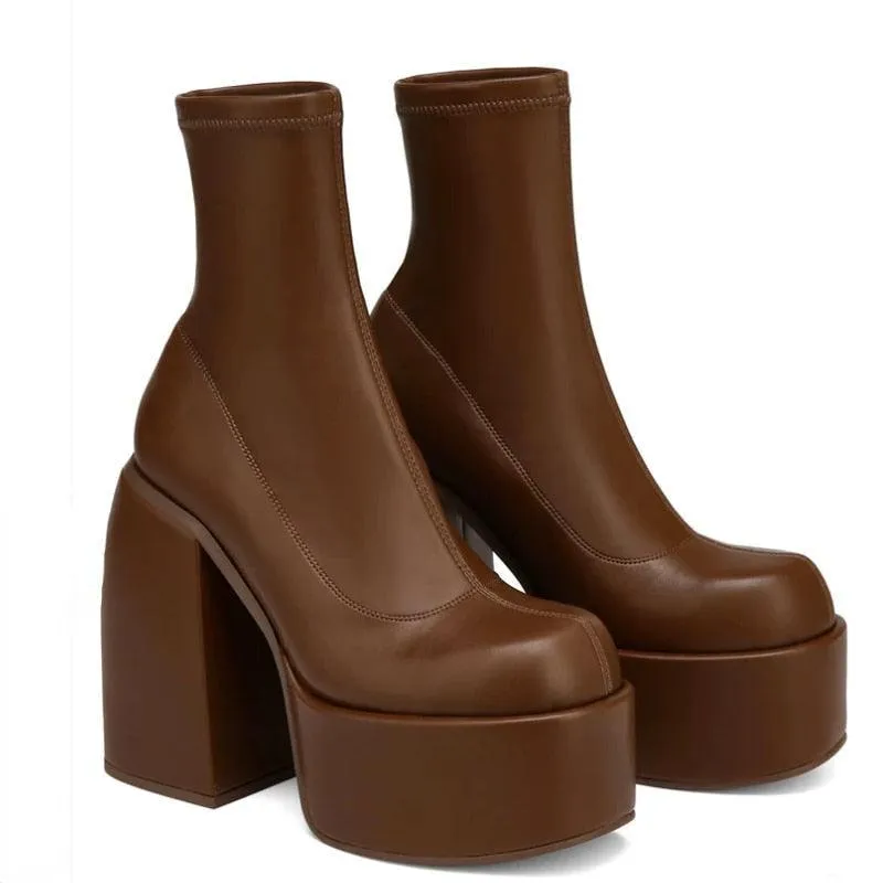 Brown Chunky Platform Boots