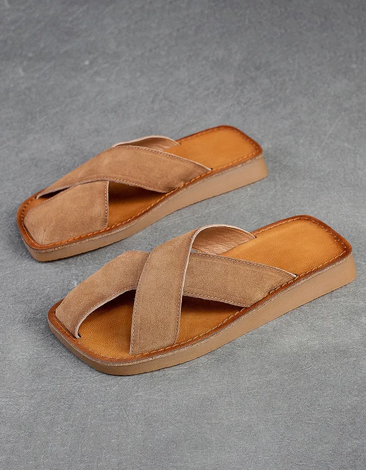 Comfortable Square Toe Suede Summer Slippers