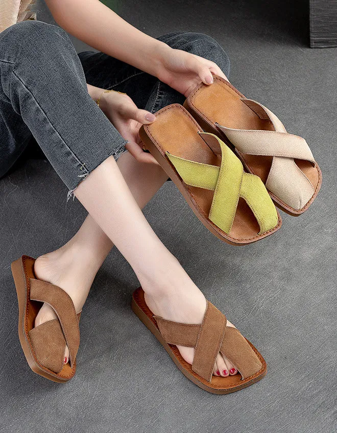 Comfortable Square Toe Suede Summer Slippers