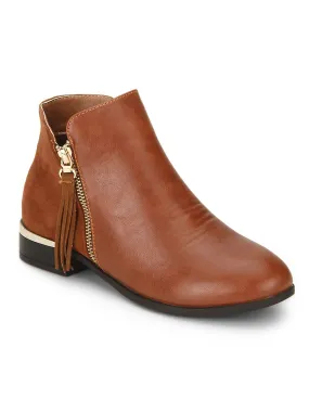 Tan Pu Zipped Detail Ankle Boots