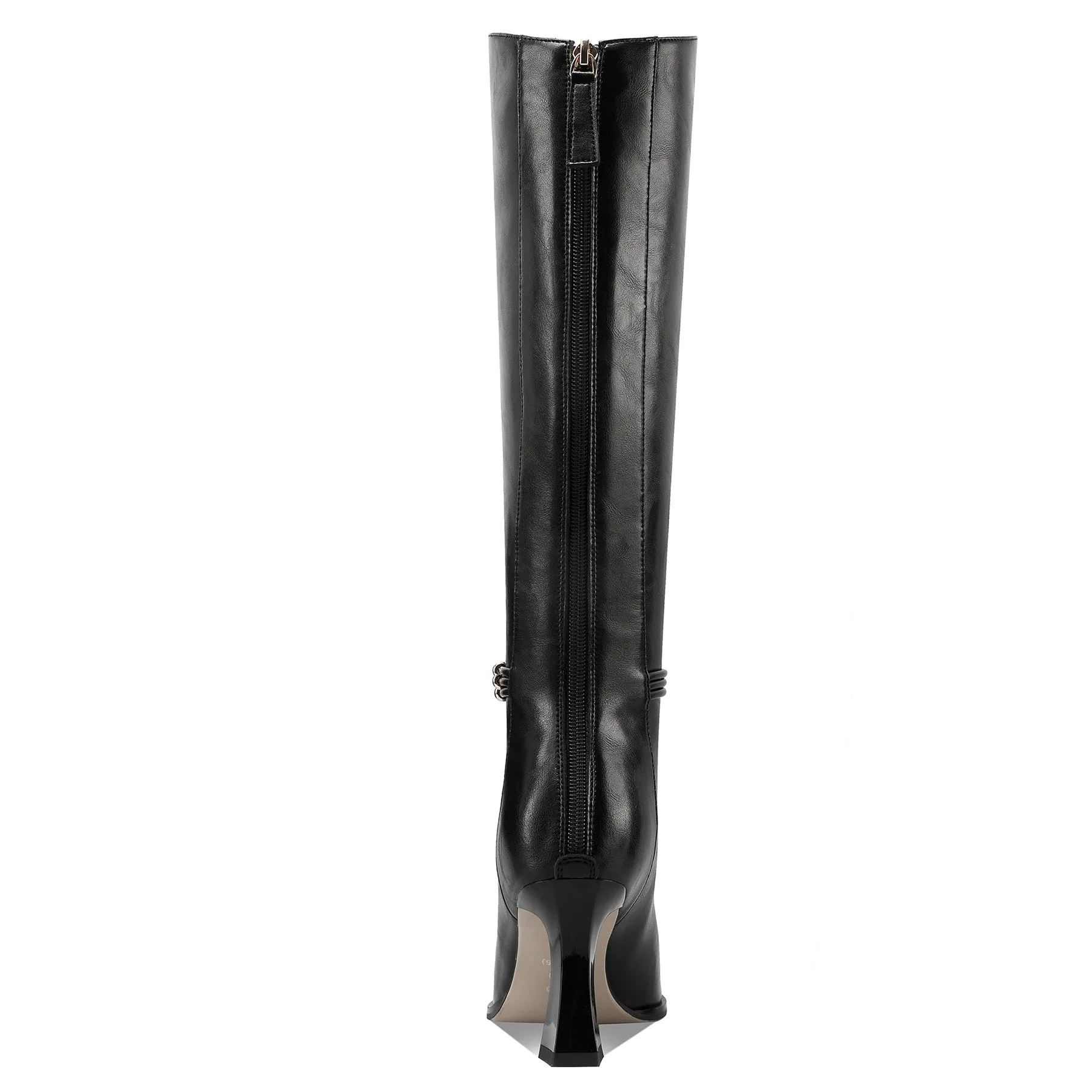 TinaCus Handmade Women's Genuine Leather Pointed Toe Zip Up Spool Heel Knee High Boots