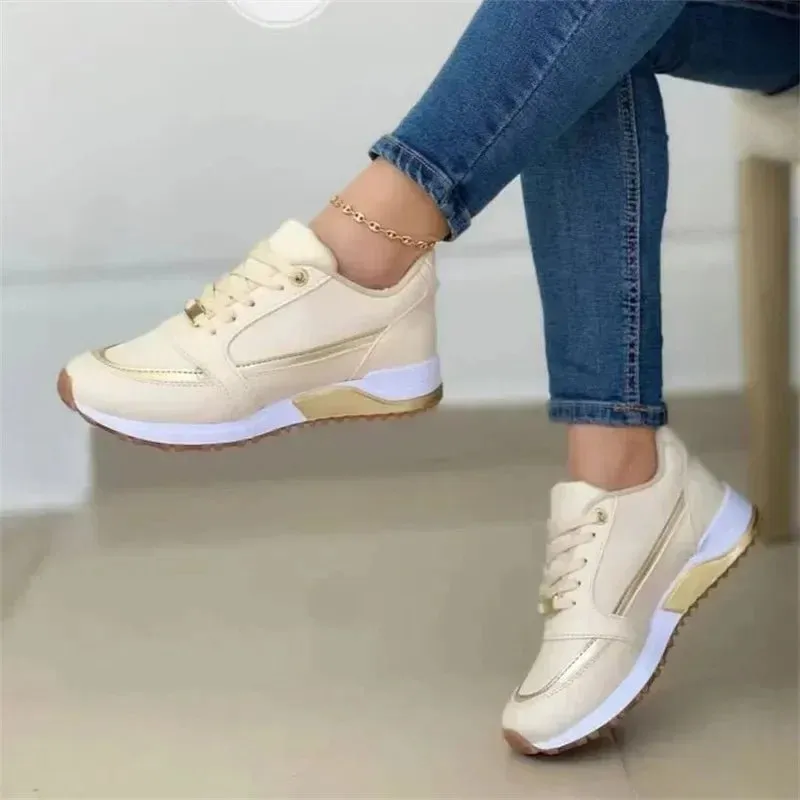 Women's Mesh Patchwork Sneakers - Lightweight, Breathable, & Stylish Lace-Up Flats