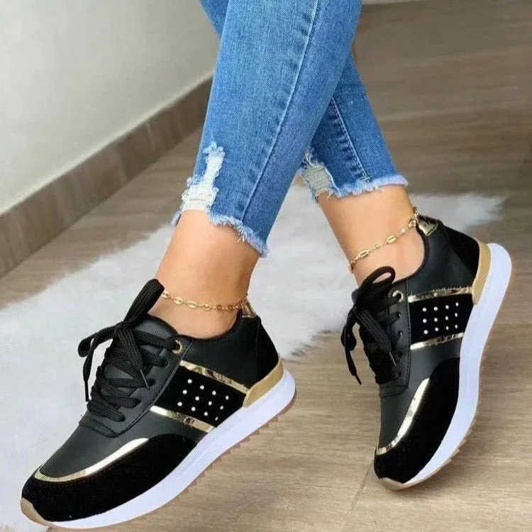 Women's Mesh Patchwork Sneakers - Lightweight, Breathable, & Stylish Lace-Up Flats