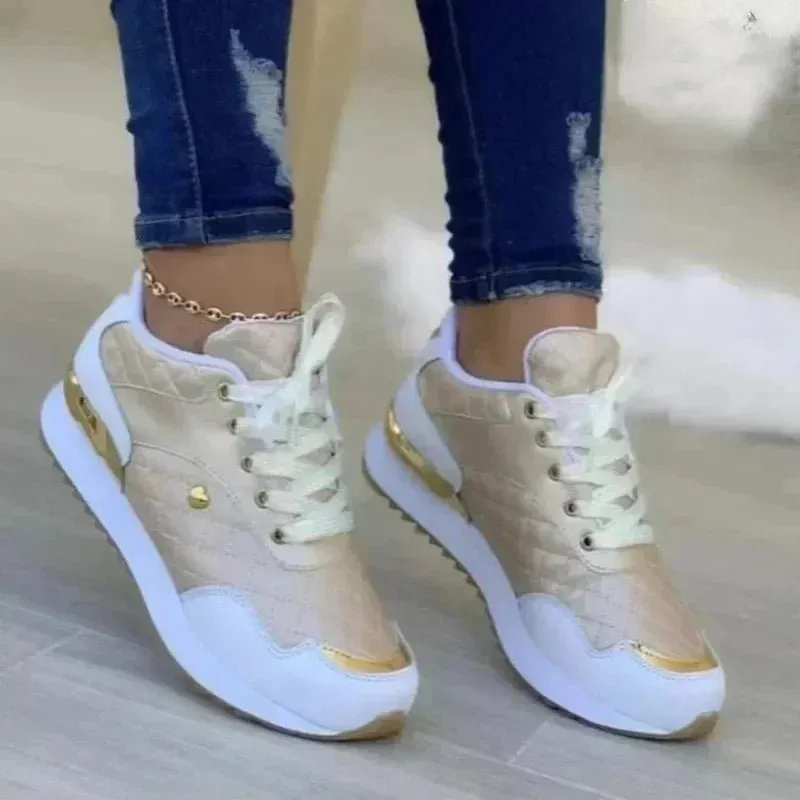 Women's Mesh Patchwork Sneakers - Lightweight, Breathable, & Stylish Lace-Up Flats