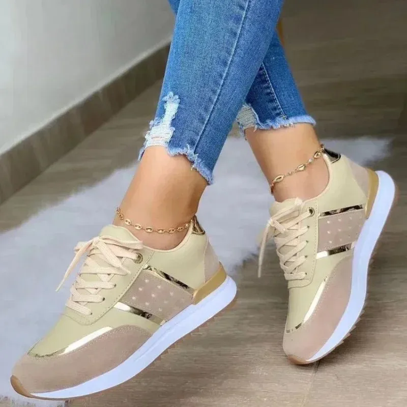 Women's Mesh Patchwork Sneakers - Lightweight, Breathable, & Stylish Lace-Up Flats